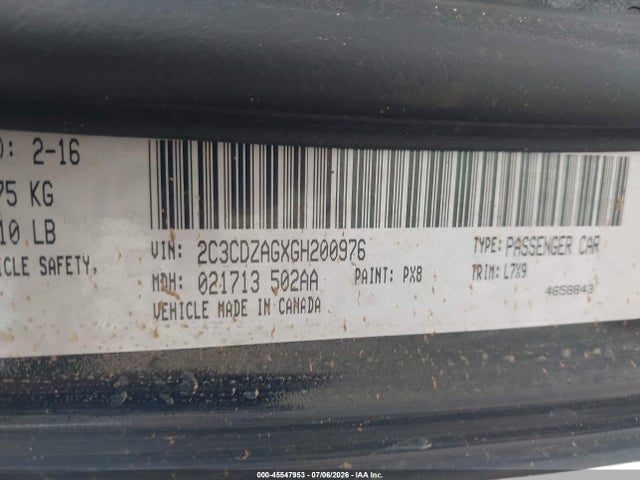 Aukcja sprzedaży 2016 Dodge Challenger Sxt, vin: 2C3CDZAGXGH200976, numer aukcji: 45547953