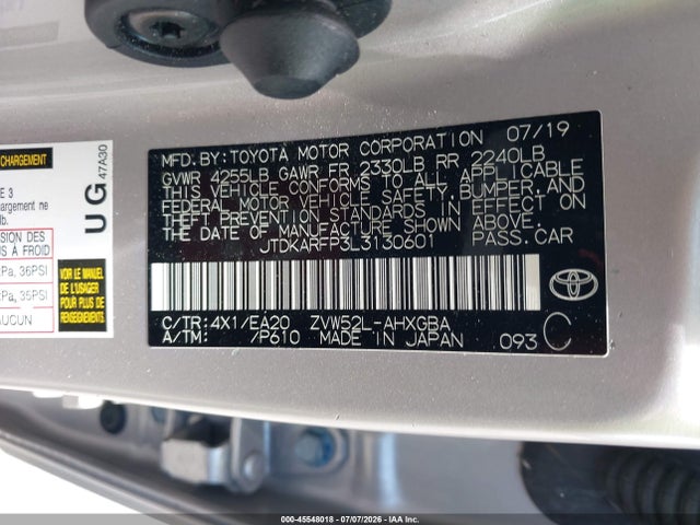 Aukcja sprzedaży 2020 Toyota Prius Prime Xle, vin: JTDKARFP3L3130601, numer aukcji: 45548018