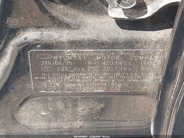 Продаж на аукціоні авто 2005 Hyundai Sonata Gls/lx, vin: KMHWF35H45A193906, номер лоту: 45548057
