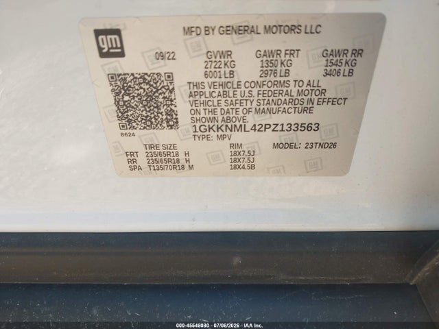 Продаж на аукціоні авто 2023 Gmc Acadia Fwd Slt, vin: 1GKKNML42PZ133563, номер лоту: 45548080