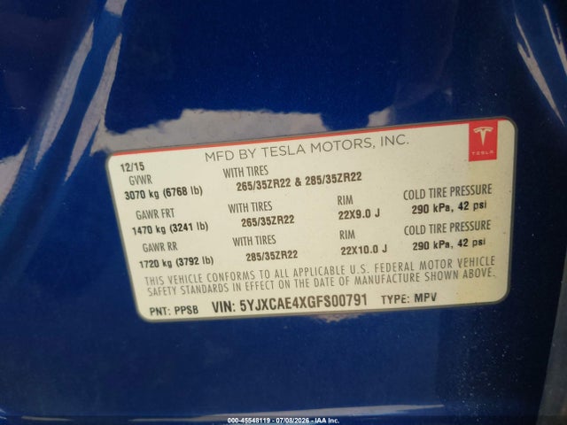 Tesla MODEL X 2016 5YJXCAE4XGFS00791 Image 9