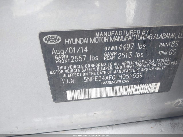 Aukcja sprzedaży 2015 Hyundai Sonata Sport, vin: 5NPE34AF0FH052599, numer aukcji: 45548137