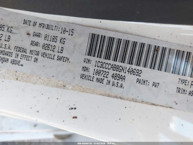Aukcja sprzedaży 2016 Chrysler 200 Limited, vin: 1C3CCCAB8GN140692, numer aukcji: 45548138