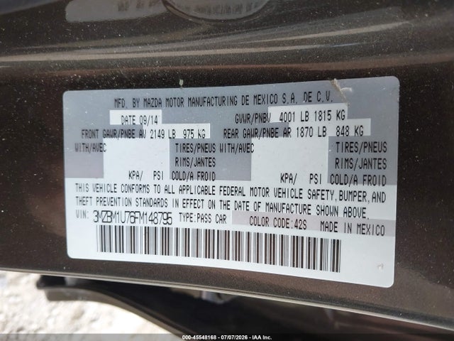 Aukcja sprzedaży 2015 Mazda Mazda3 I Sport, vin: 3MZBM1U76FM148795, numer aukcji: 45548168