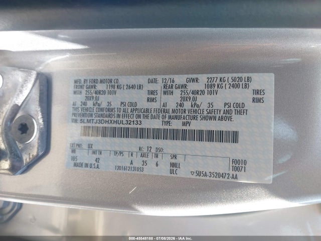 Продажа на аукционе авто 2017 Lincoln Mkc Reserve, vin: 5LMTJ3DHXHUL32133, номер лота: 45548188