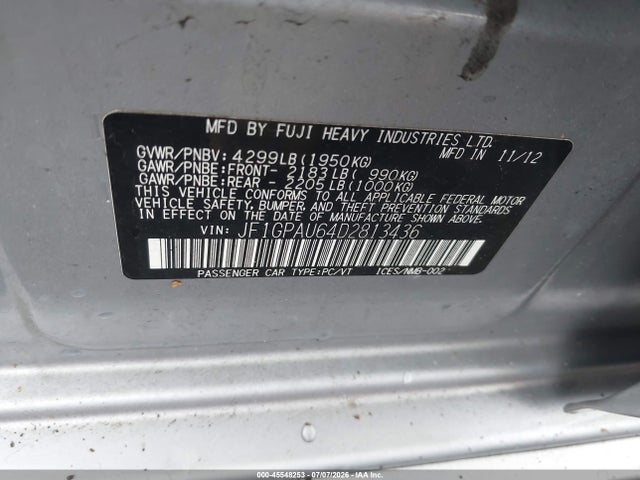 45548253 :رقم المزاد ، JF1GPAU64D2813436 vin ، 2013 Subaru Impreza 2.0i Sport Limited مزاد بيع