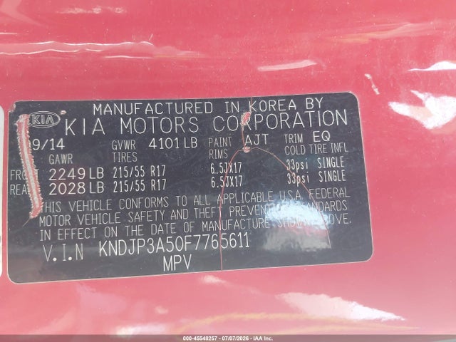 2015 Kia Soul + მანქანა იყიდება აუქციონზე, vin: KNDJP3A50F7765611, აუქციონის ნომერი: 45548257