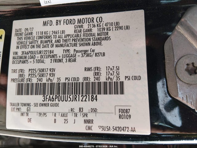 Ford Fusion Hybrid S 2018 3FA6P0UU5JR122184 Image 9