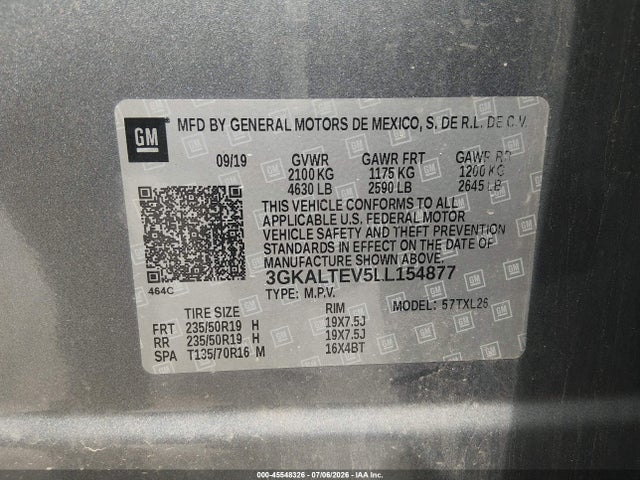 45548326 :رقم المزاد ، 3GKALTEV5LL154877 vin ، 2020 Gmc Terrain Awd Sle مزاد بيع