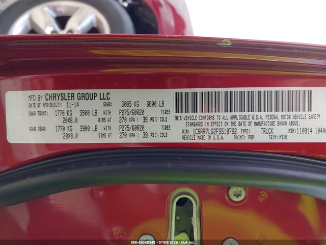 2015 Ram 1500 Big Horn მანქანა იყიდება აუქციონზე, vin: 1C6RR7LG2FS518792, აუქციონის ნომერი: 45548340