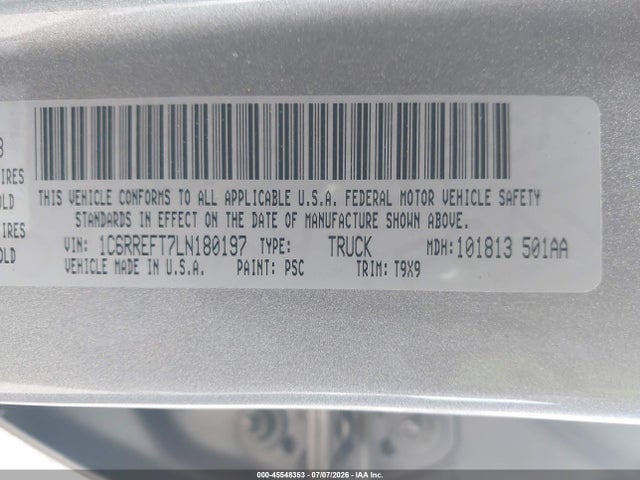 Продаж на аукціоні авто 2020 Ram 1500 Lone Star  4x2 5'7 Box, vin: 1C6RREFT7LN180197, номер лоту: 45548353
