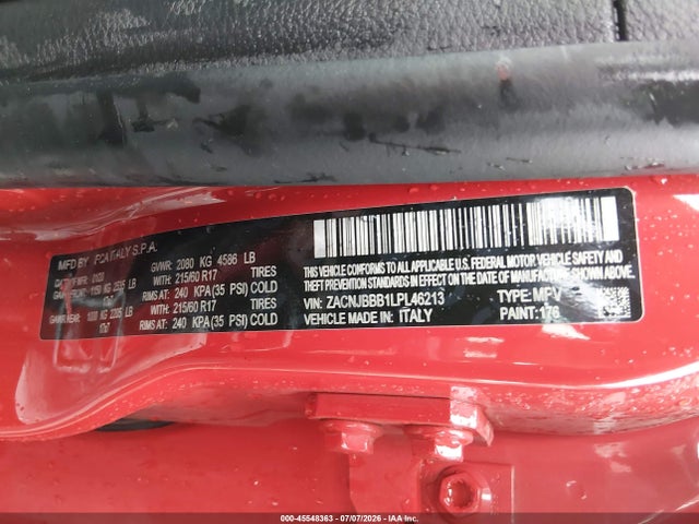 45548363 :رقم المزاد ، ZACNJBBB1LPL46213 vin ، 2020 Jeep Renegade Latitude 4x4 مزاد بيع