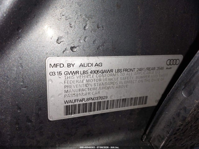 2015 Audi A4 2.0t Premium მანქანა იყიდება აუქციონზე, vin: WAUFFAFL8FN037029, აუქციონის ნომერი: 45548383