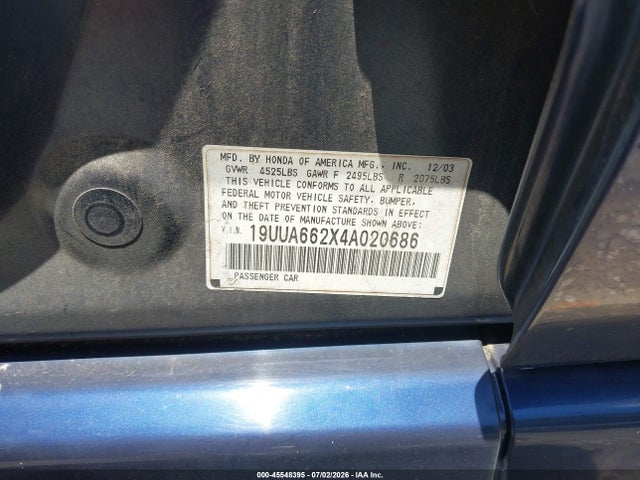 Aukcja sprzedaży 2004 Acura Tl, vin: 19UUA662X4A020686, numer aukcji: 45548395