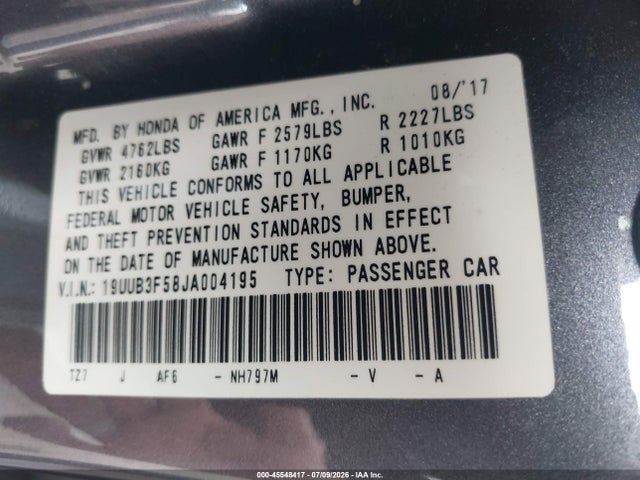 Продаж на аукціоні авто 2018 Acura Tlx Tech Pkg, vin: 19UUB3F58JA004195, номер лоту: 45548417