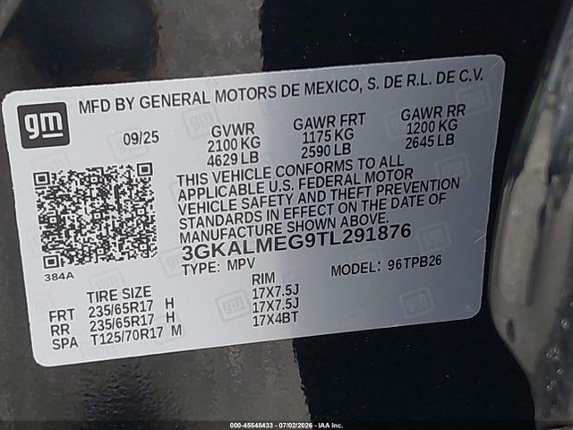 2026 Gmc Terrain Fwd Elevation მანქანა იყიდება აუქციონზე, vin: 3GKALMEG9TL291876, აუქციონის ნომერი: 45548433