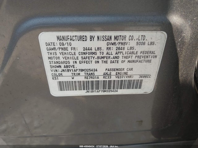 45548434 :رقم المزاد ، JN1BY1AP7BM325424 vin ، 2011 Infiniti M37 مزاد بيع