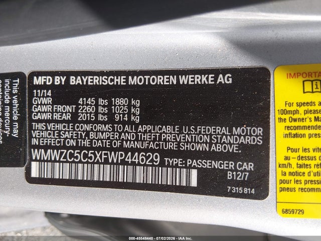 Aukcja sprzedaży 2015 Mini Countryman Cooper S, vin: WMWZC5C5XFWP44629, numer aukcji: 45548440