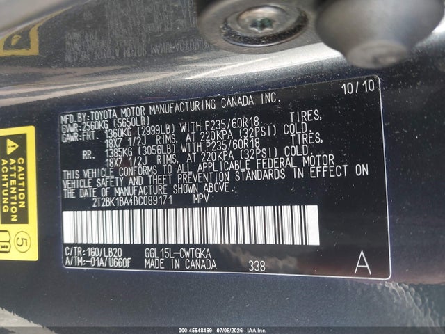 2011 Lexus Rx 350 მანქანა იყიდება აუქციონზე, vin: 2T2BK1BA4BC089171, აუქციონის ნომერი: 45548469