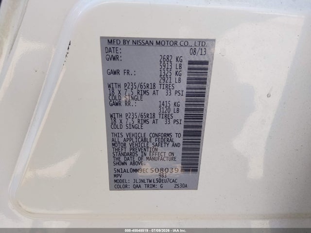 45548519 :رقم المزاد ، 5N1AL0MM9EC508039 vin ، 2014 Infiniti Qx60 مزاد بيع