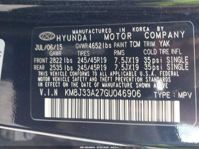 Aukcja sprzedaży 2016 Hyundai Tucson Limited, vin: KM8J33A27GU046906, numer aukcji: 45548604