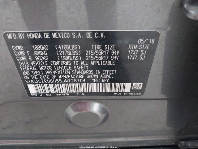 Honda HR-V EX 2018 3CZRU6H55JM726704 Image 9