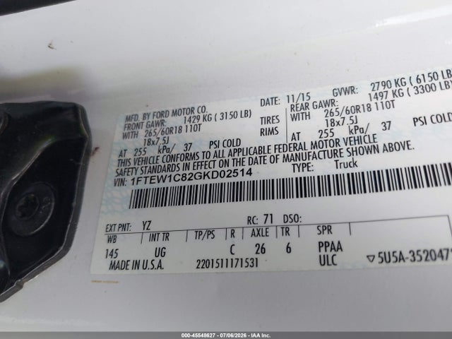 Продажа на аукционе авто 2016 Ford F-150 Xl/xlt, vin: 1FTEW1C82GKD02514, номер лота: 45548627