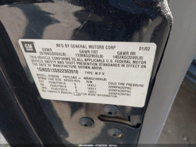 Auction sale of the 2002 Chevrolet Trailblazer Ls, vin: 1GNDS13S822363918, lot number: 45548664