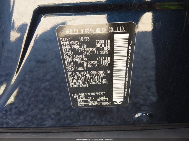 45548673 :رقم المزاد ، JN8AZ2AF1R9765367 vin ، 2024 Infiniti Qx80 Luxe مزاد بيع