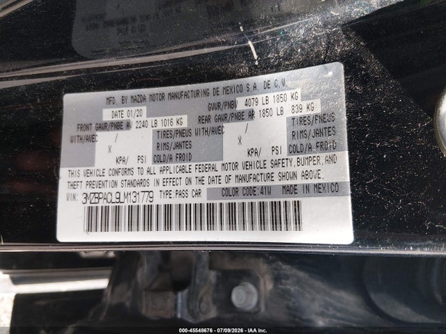 Aukcja sprzedaży 2020 Mazda Mazda3 Select Package, vin: 3MZBPACL9LM131779, numer aukcji: 45548676