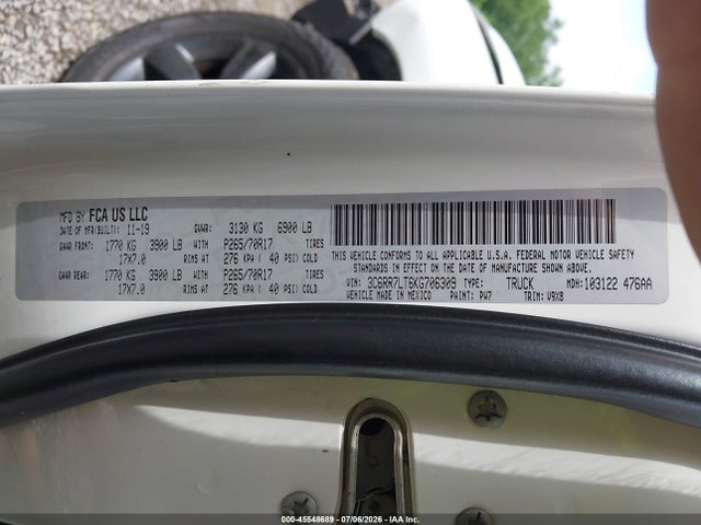 45548689 :رقم المزاد ، 3C6RR7LT6KG706309 vin ، 2019 Ram 1500 Classic Slt  4x4 5'7 Box مزاد بيع
