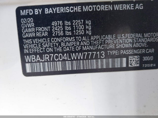 Aukcja sprzedaży 2020 Bmw 530i Xdrive, vin: WBAJR7C04LWW77713, numer aukcji: 45548767