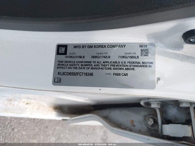 Продажа на аукционе авто 2015 Chevrolet Spark 1lt Cvt, vin: KL8CD6S92FC716348, номер лота: 45548788