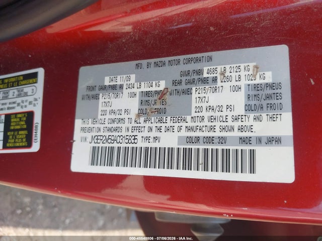 45548806 :رقم المزاد ، JM3ER2W59A0315835 vin ، 2010 Mazda Cx-7 I Sv مزاد بيع