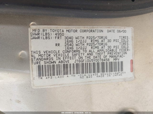 Продаж на аукціоні авто 2000 Lexus Rx 300, vin: JT6GF10U5Y0078458, номер лоту: 45548812