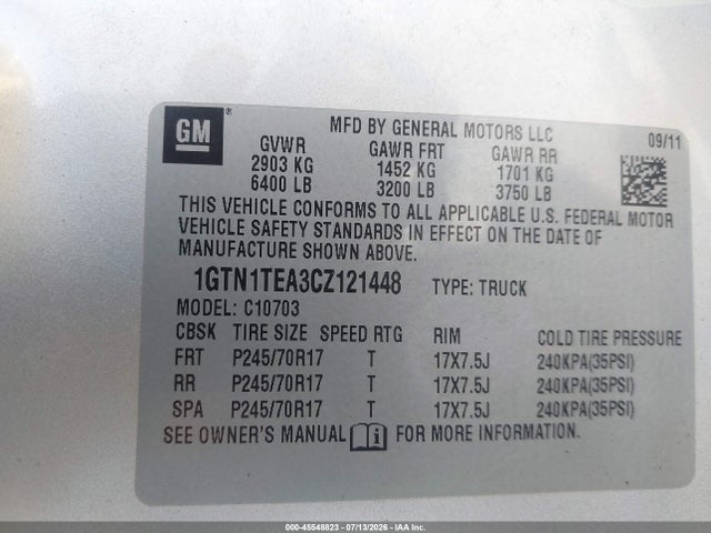 45548823 :رقم المزاد ، 1GTN1TEA3CZ121448 vin ، 2012 Gmc Sierra 1500 Work Truck مزاد بيع