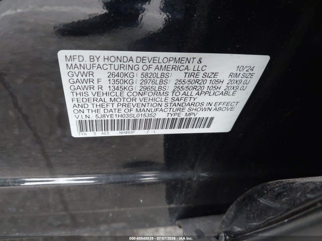 45548839 :رقم المزاد ، 5J8YE1H03SL015352 vin ، 2025 Acura Mdx A-spec مزاد بيع