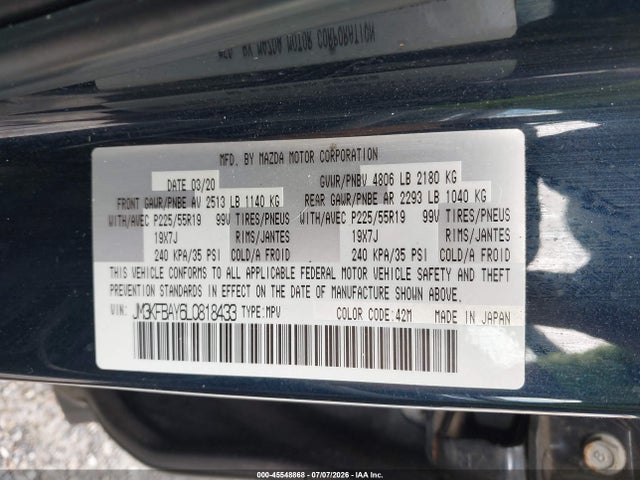 45548868 :رقم المزاد ، JM3KFBAY6L0818433 vin ، 2020 Mazda Cx-5 Grand Touring Reserve مزاد بيع