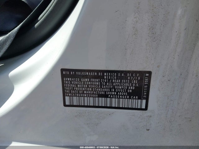 Продаж на аукціоні авто 2019 Volkswagen Jetta, vin: 3VWC57BUXKM235669, номер лоту: 45548953