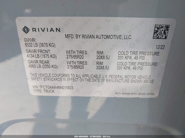 Rivian R1t Adventure 2022 7FCTGAAA4NN015823 Image 9
