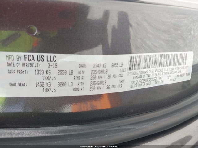 45548963 :رقم المزاد ، 2C4RC1EG3KR675568 vin ، 2019 Chrysler Pacifica Touring L Plus مزاد بيع