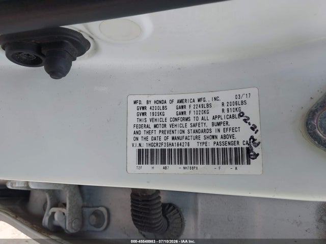 Aukcja sprzedaży 2017 Honda Accord Lx, vin: 1HGCR2F35HA184276, numer aukcji: 45548983