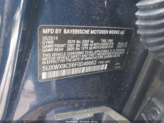 45548987 :رقم المزاد ، 5UXWX9C56F0D46663 vin ، 2015 Bmw X3 Xdrive28i مزاد بيع