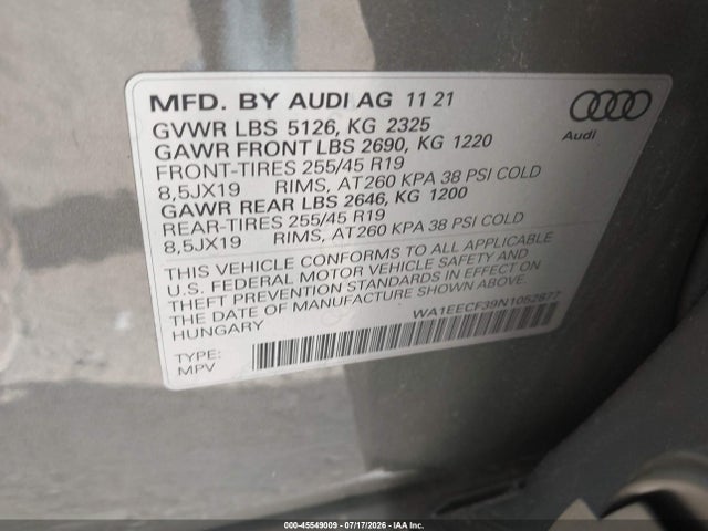 WA1EECF39N1052877 Audi Q3 Premium Plus 45 Tfsi S Line Quattro Tiptronic