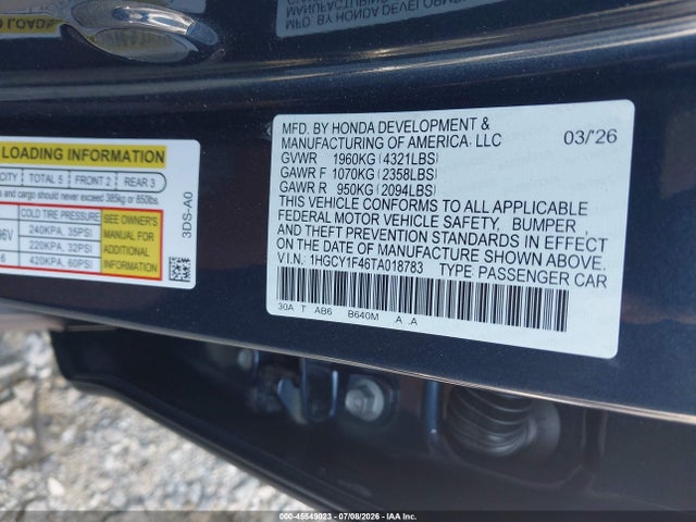 Продажа на аукционе авто 2026 Honda Accord Se, vin: 1HGCY1F46TA018783, номер лота: 45549023
