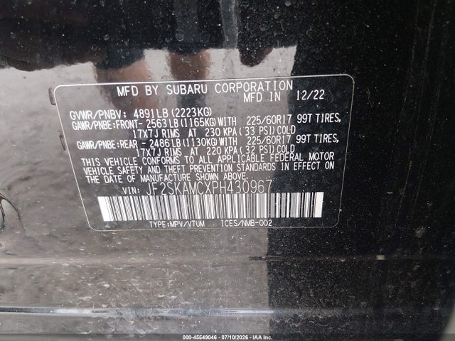 Aukcja sprzedaży 2023 Subaru Forester Wilderness, vin: JF2SKAMCXPH430967, numer aukcji: 45549046