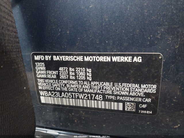 Aukcja sprzedaży 2026 Bmw 330i Xdrive, vin: WBA23LA05TFW21748, numer aukcji: 45549091