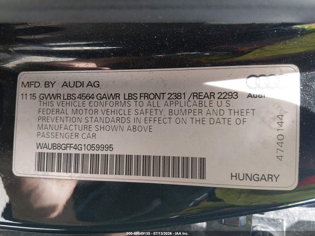 Продажа на аукционе авто 2016 Audi A3 2.0t Premium, vin: WAUB8GFF4G1059995, номер лота: 45549135