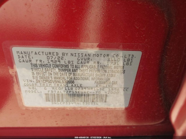 3N1CP5DV9NL530556 Nissan Kicks Sr Xtronic Cvt