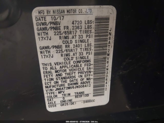 Продажа на аукционе авто 2018 Nissan Rogue Sv, vin: JN8AT2MV6JW306412, номер лота: 45549152